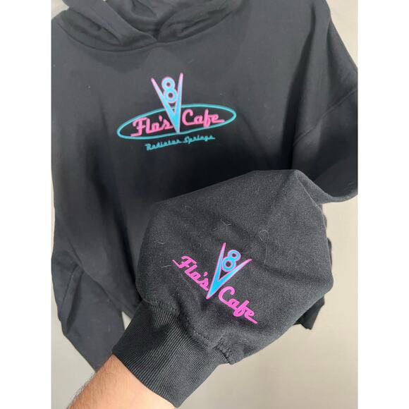 Disney Parks Cars Radiator Springs Flos Cafe Women Hoodie Oversized XL Comfort - Picture 11 of 11